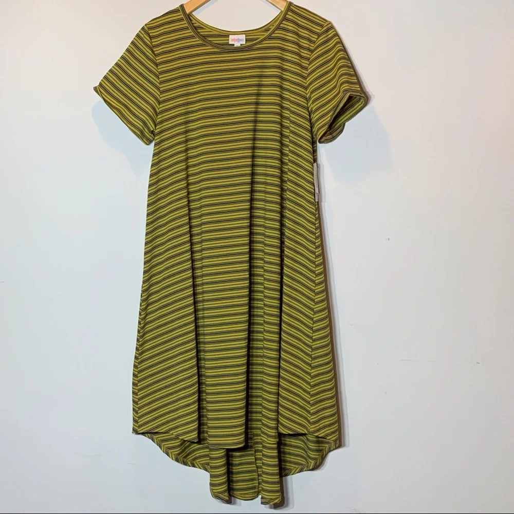 NWT LuLaRoe Carly blue and yellow horizontal striped‎ dress